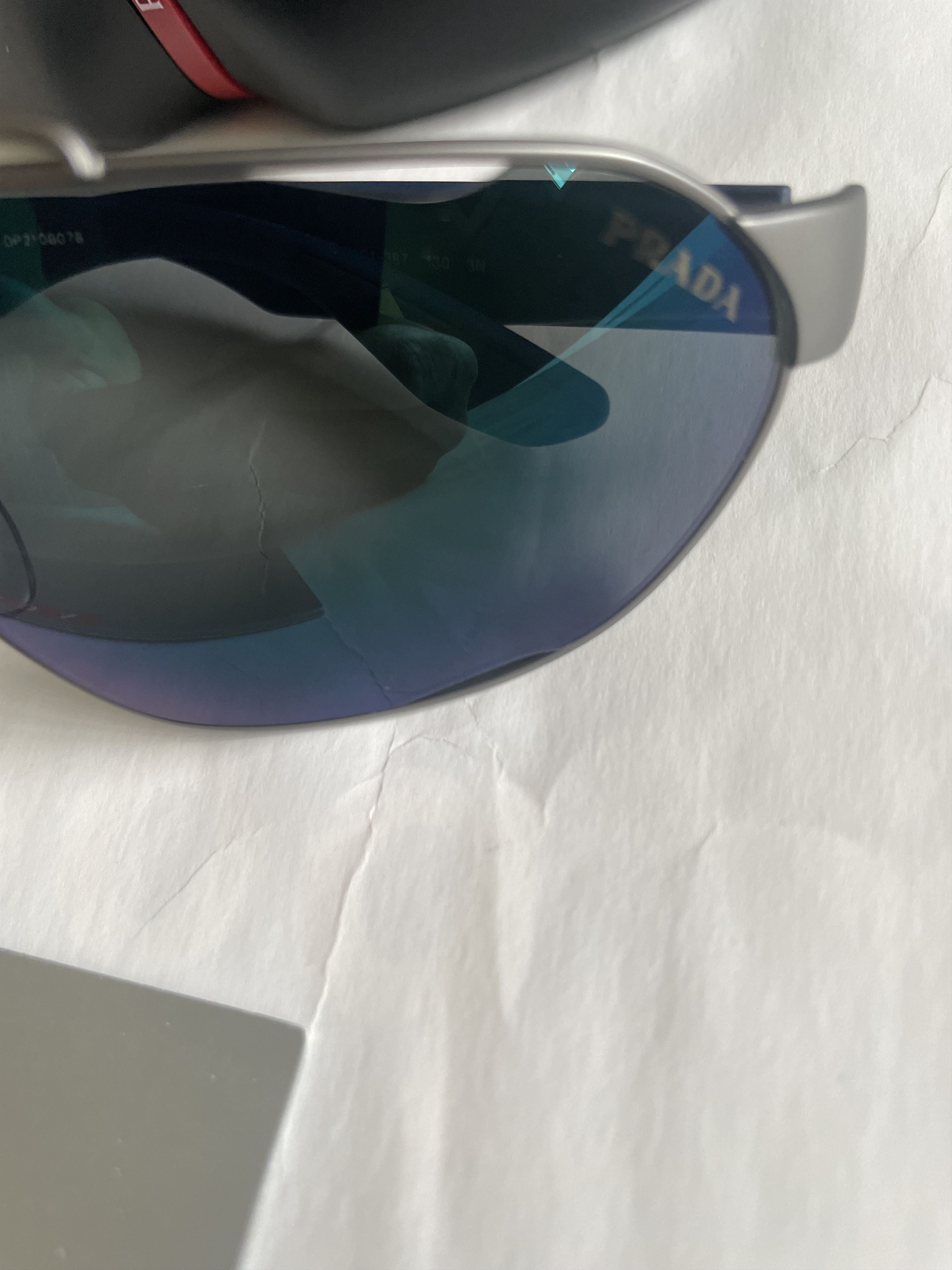 Prada Prada SPS 56U DG1-387 Gunmetal/Blue Lens Mirrored Sunglasses Size ONE SIZE - 5 Thumbnail