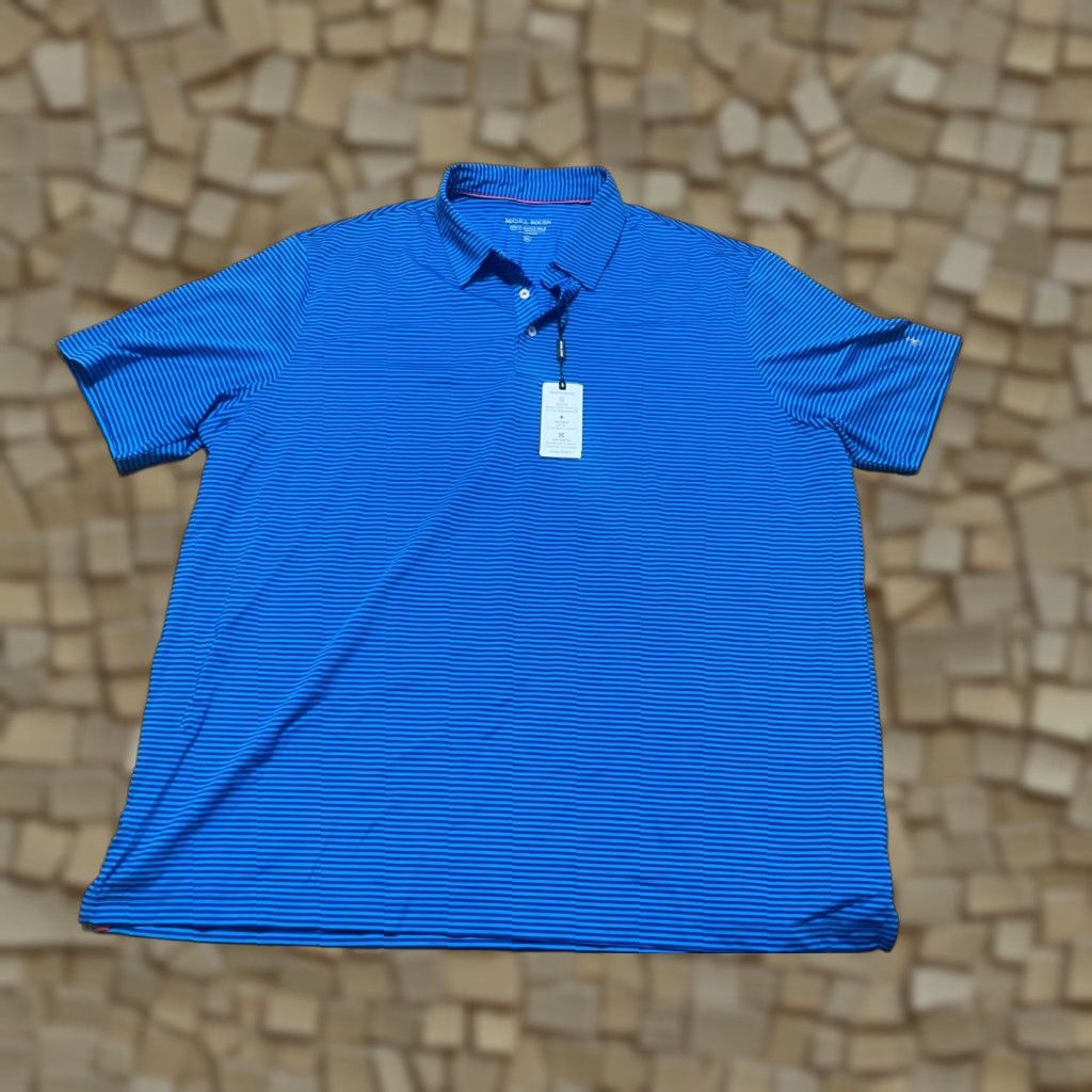 Vintage Michel Rouen Shirt Mens 3XL Blue Striped Performance Polo Short Sleeve Shirt Polo Reg Wool? Size US XXL / EU 58 / 5 - 1 Thumbnail