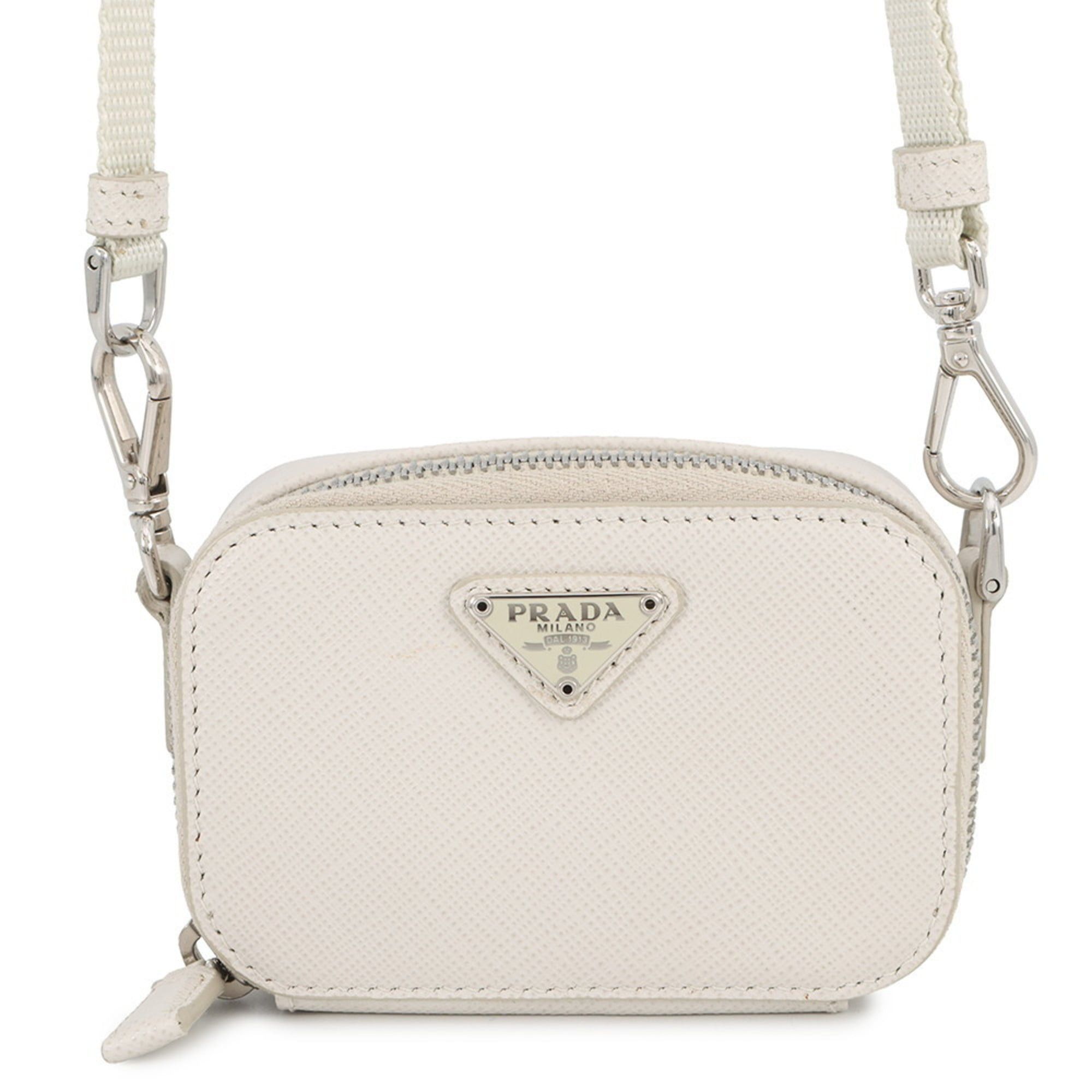 Prada Mini Triangle Saffiano Bag Pouch 2TT105 White Pochette PRADA