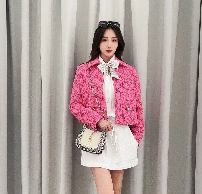 Gucci GucciPink logo jacquad full-print single-breasted cotton la Size XXS / US 00 / IT 34 - 9 Thumbnail
