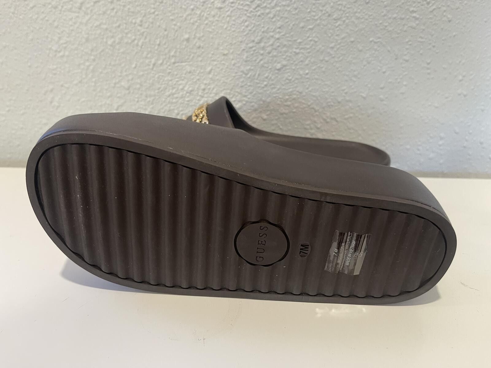 Guess Guess Brown Slide Sandals with Gold Logo Accent Size US 7.5 / IT 37.5 - 4 Thumbnail