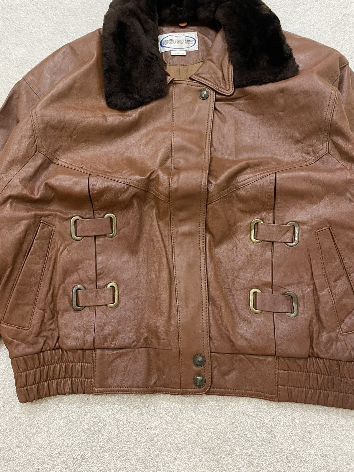 14th Addiction 90s Brown Leather Bomber Jacket Fur Collar Boxy Fit LGB Y2K Size US XL / EU 56 / 4 - 2 Thumbnail