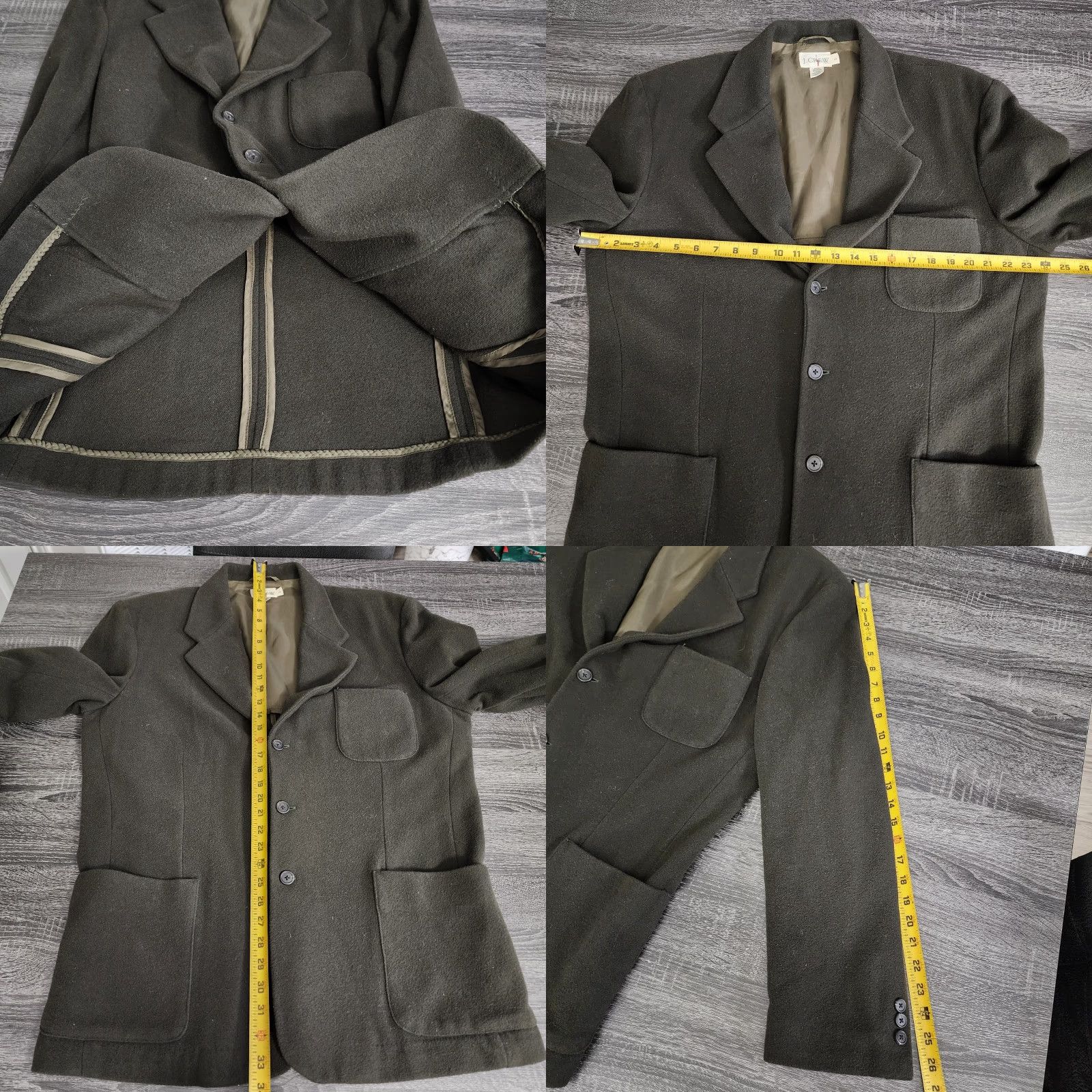 J.Crew VINTAGE J.CREW Blazer Coat Mens Large Wool Blend Green Jacket 90s Y2k Overcoat Mens Size 42R - 8 Thumbnail