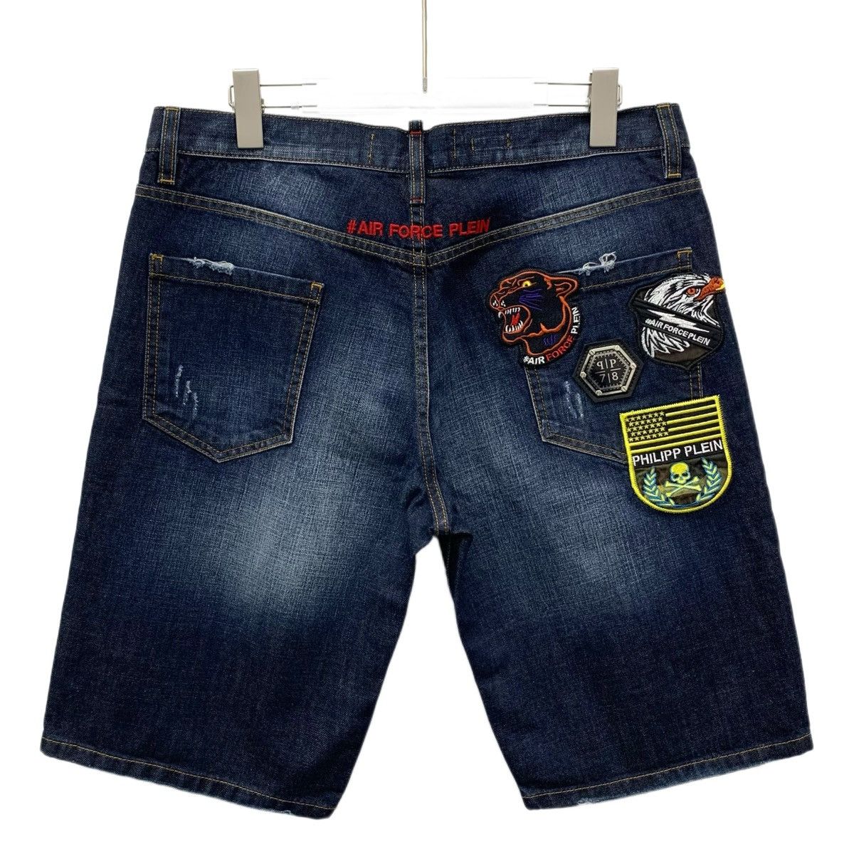 Philipp Plein Philipp Plein Blue Badge Cotton Denim Shorts K26WX Size US 32 / EU 48 - 2 Thumbnail