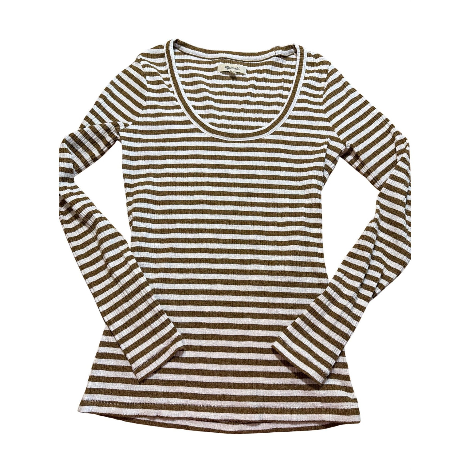 Madewell Madewell Brown White Striped Long Sleeve Shirt Y2K Ribbed Sc Size S / US 4 / IT 40 - 1 Thumbnail