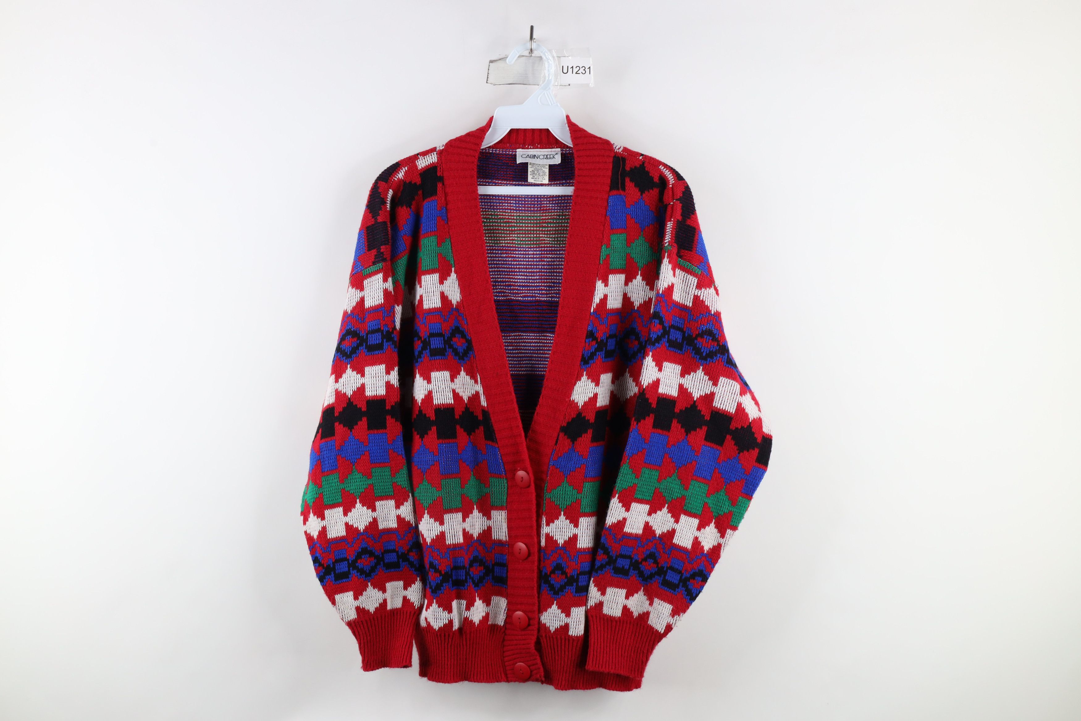 Vintage Vintage 90s Streetwear Geometric Knit Cardigan Sweater USA Size M / US 6-8 / IT 42-44 - 1 Thumbnail