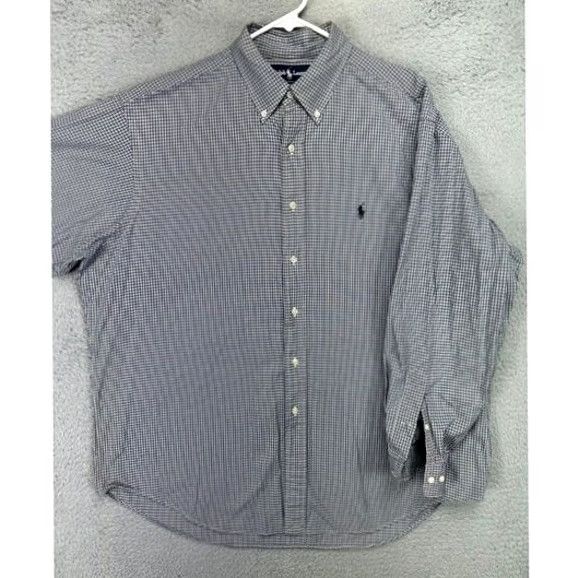 Ralph Lauren VINTAGE Ralph Lauren Shirt Mens 17 34-35 Yarmouth Blue Plaid Pinpoint Oxford Dress Pony Size 46R - 3 Thumbnail