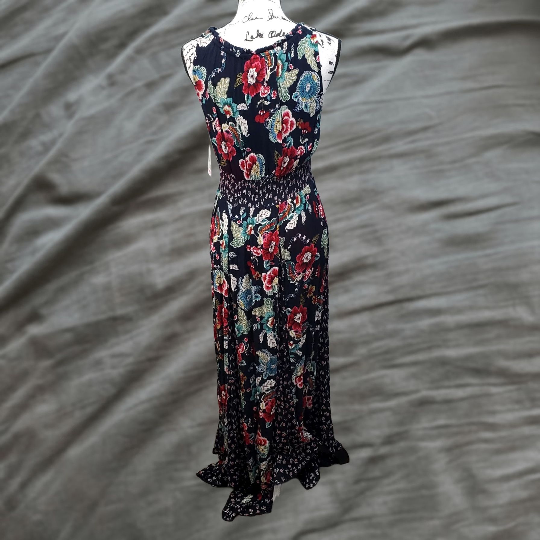 Vintage Bila Maxi Dress Womens S Multi Floral Smocked Waist Tie Front Handkerchief Hem Dress Size S / US 4 / IT 40 - 1 Thumbnail