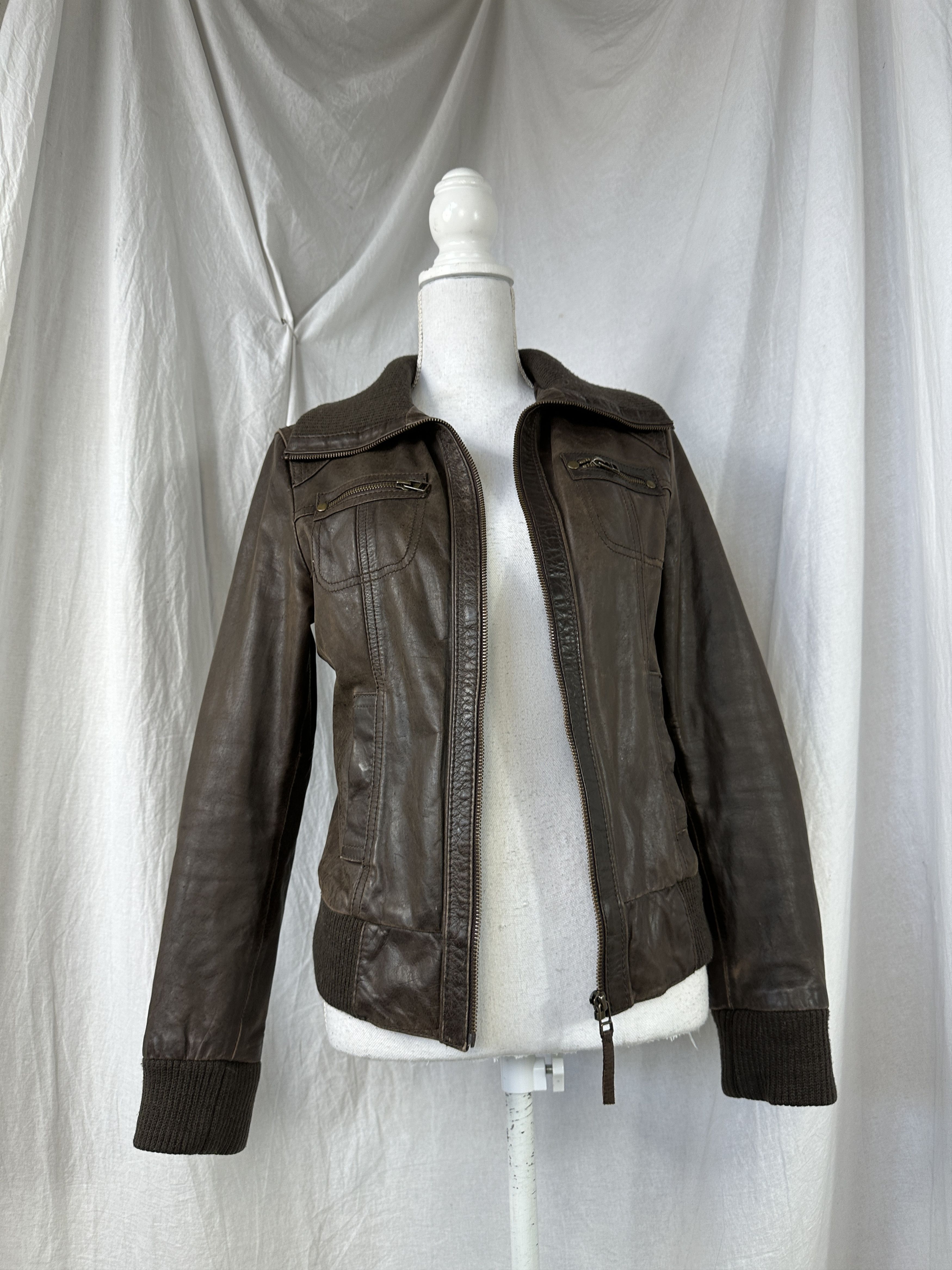 Vintage Vintage Mocha Brown Moto Biker Leather Jacket 00s Size US M / EU 48-50 / 2 - 5 Thumbnail
