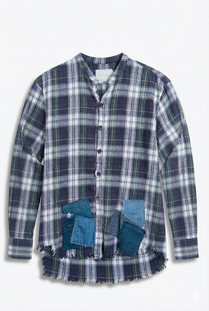 Greg Lauren Flannel Studio Shirt w/ Patchwork Size US M / EU 48-50 / 2 - 1 Thumbnail