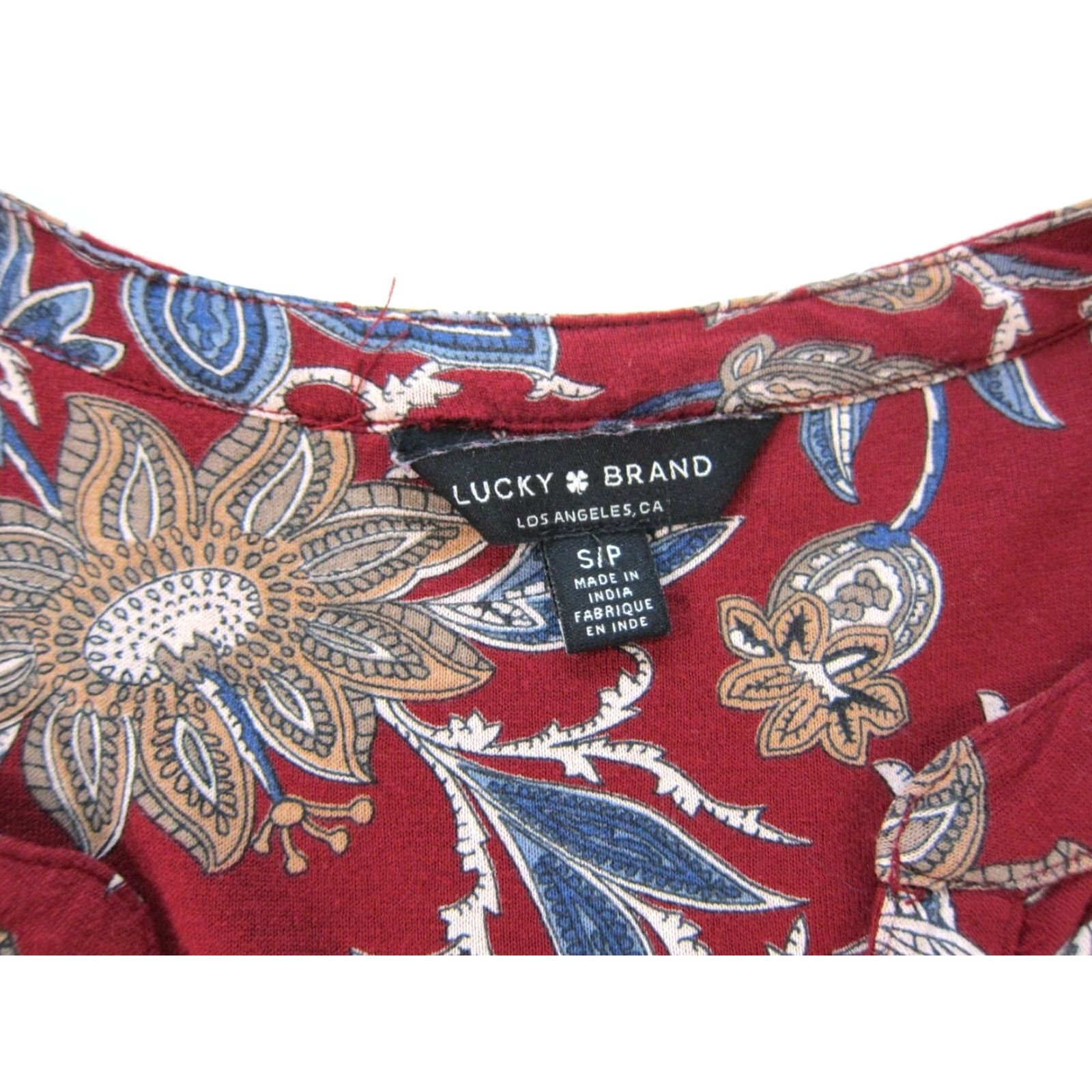 Lucky Brand Lucky Brand Blouse Paisley Floral Long Sleeve Tunic S Red Blue 100% Rayon Jersey Womens XS Size S / US 4 / IT 40 - 4 Thumbnail