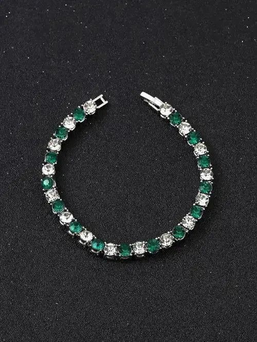Jewelry Green & White Rhinestone Bracelet Size ONE SIZE - 1 Thumbnail