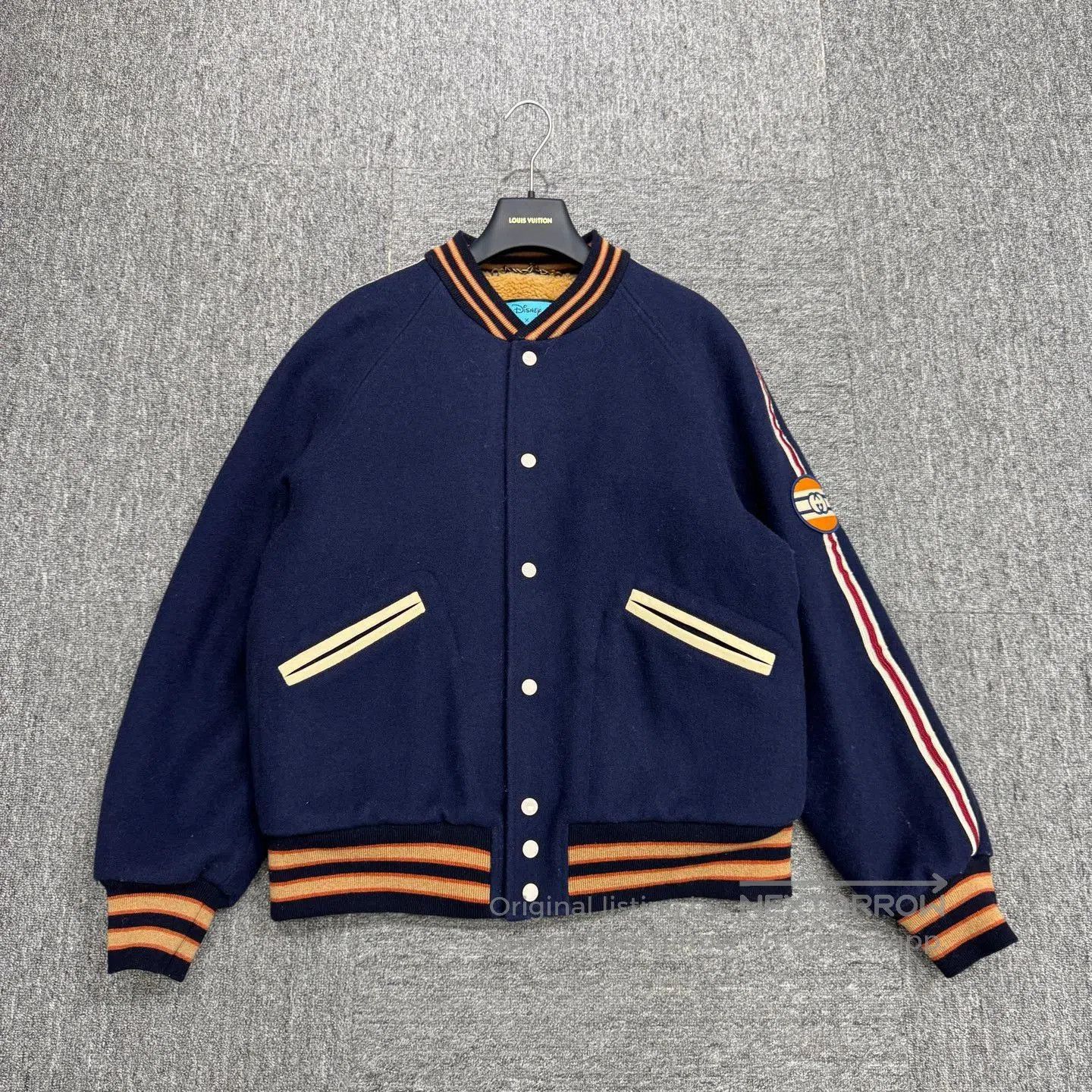 Gucci Blue Varsity Bomber Jacket with Striped Sleeves. Size US S / EU 44-46 / 1 - 1 Thumbnail