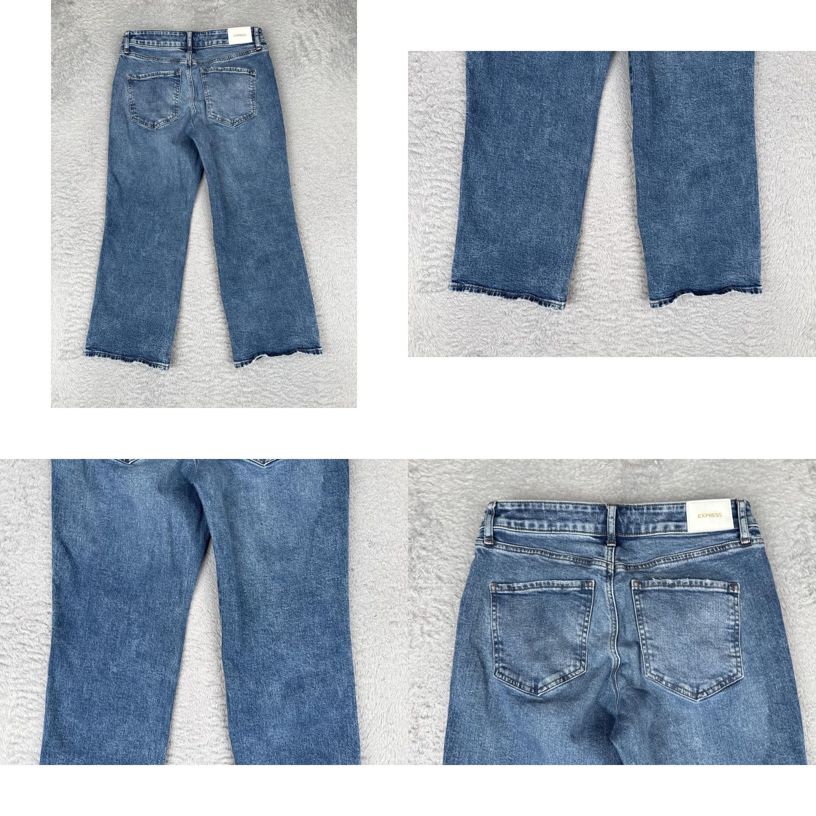 Express Express Jeans Womens 90s Ankle Boot Mid Rise Cropped Bootcut Denim 28x23 Blue 4S Stretch Cotton Spandex Regular 5-Pocket Zipper Button Size 27" / US 4 / IT 40 - 10 Thumbnail