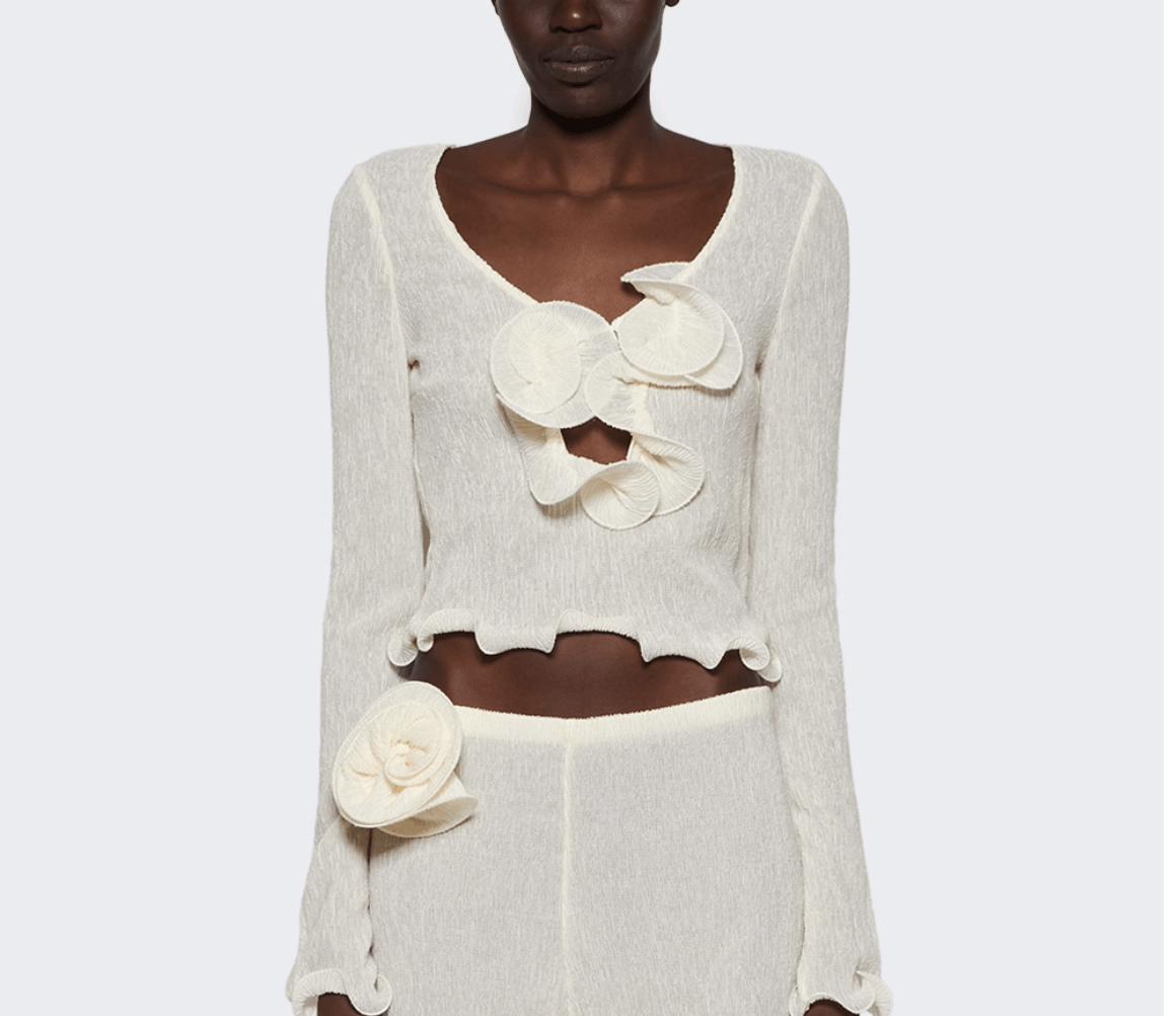 image of Magda Butrym Flower Décolleté Top Cream, Women's (Size XS)