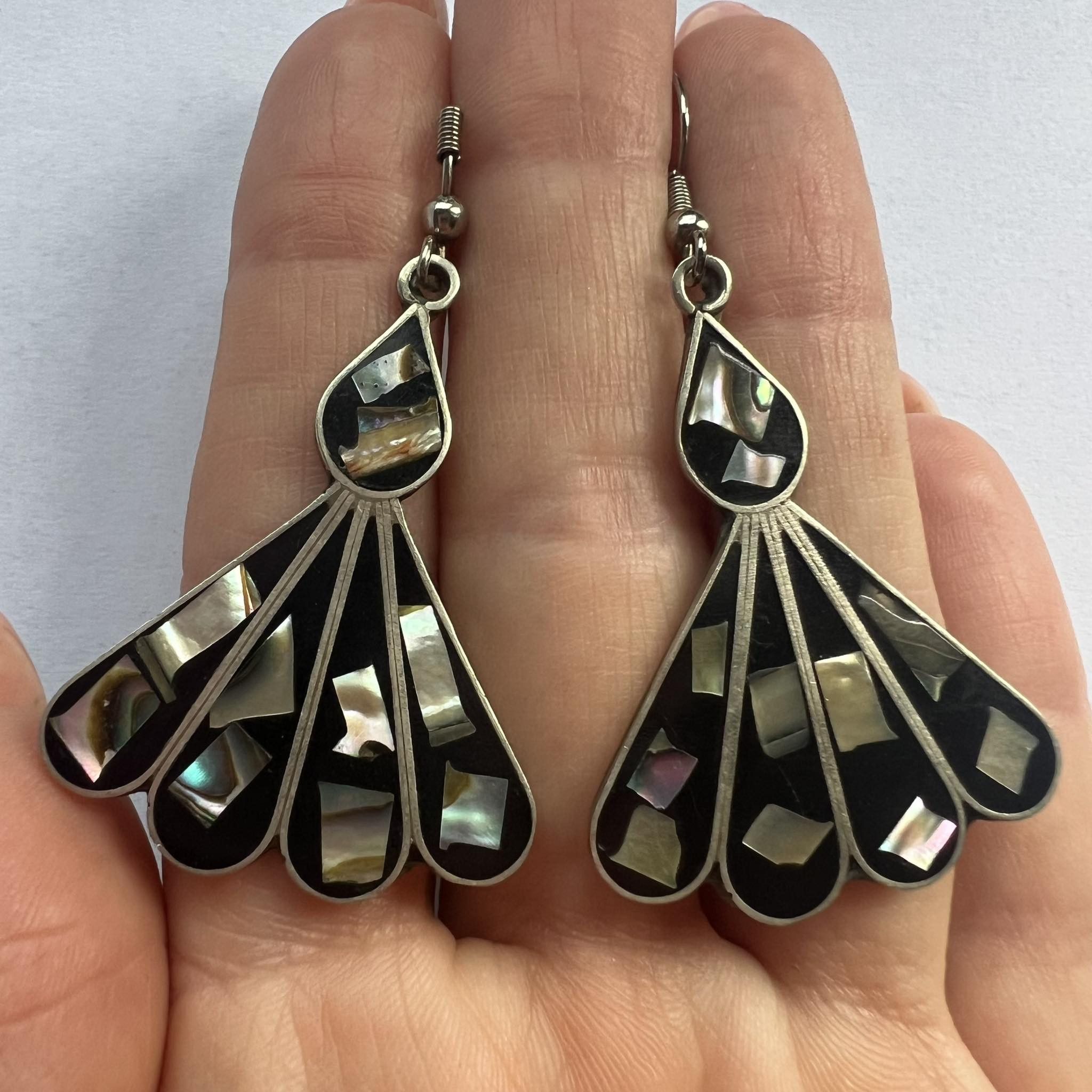 Sterling Silver Vintage Sterling Silver 925 Earrings Shell Nacre Mexico 7gr Size ONE SIZE - 1 Thumbnail