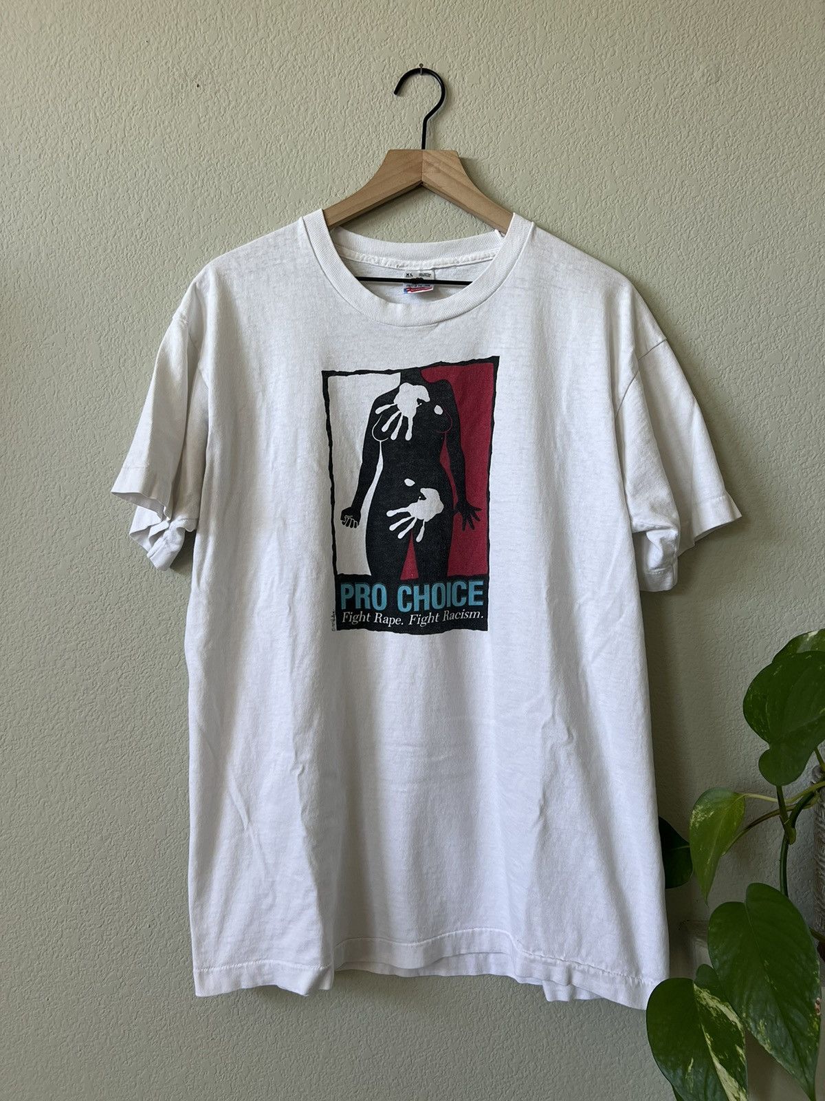 image of Vintage 1989 Pro Choice Feminist Women’S Rights Shirt in White, Men's (Size XL)