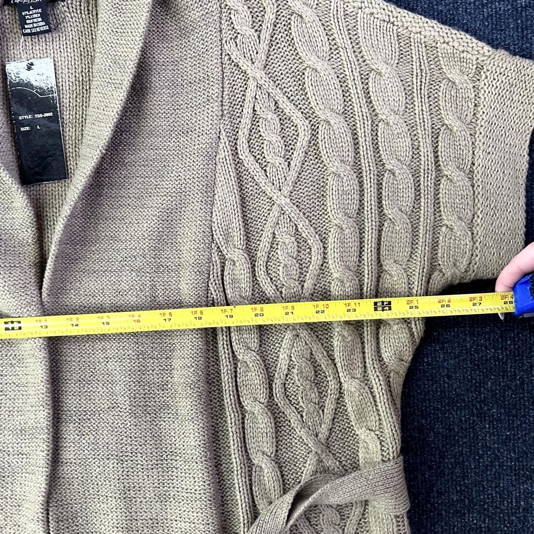 Vintage IB Diffusion Cardigan Sweater Womens Large Beige Cable Knit Belted Shawl Collar Size L / US 10 / IT 46 - 4 Thumbnail