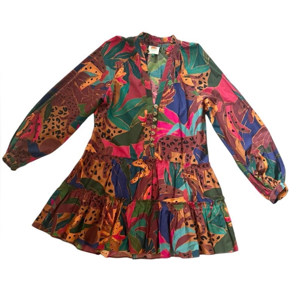 Farm Rio Farm Rio Organic Cotton Leopard Tropical Print Mini Dress Size S / US 4 / IT 40 - 5 Thumbnail