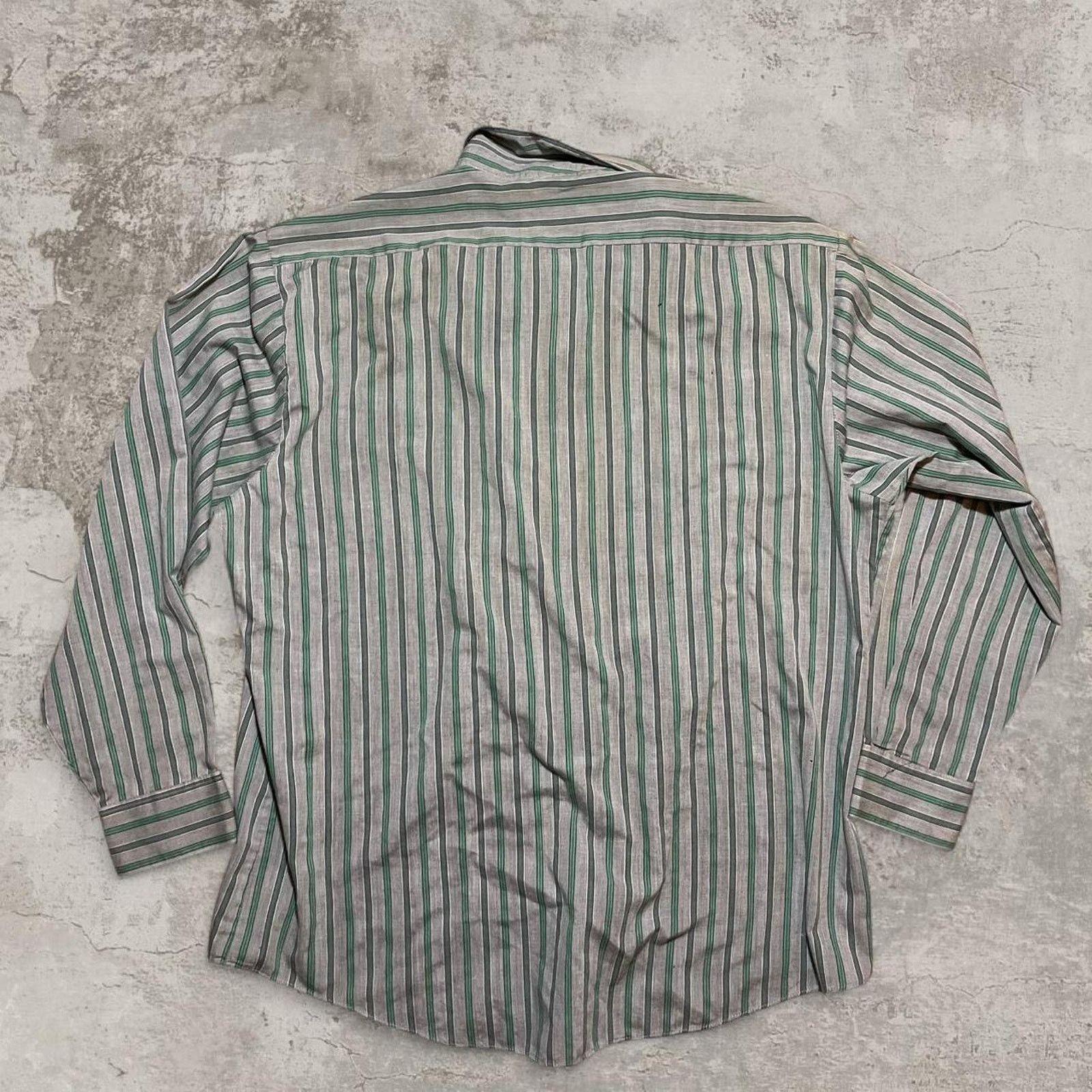 Vintage 80s expression Green and grey striped button-up shirt XL Size US XL / EU 56 / 4 - 4 Thumbnail