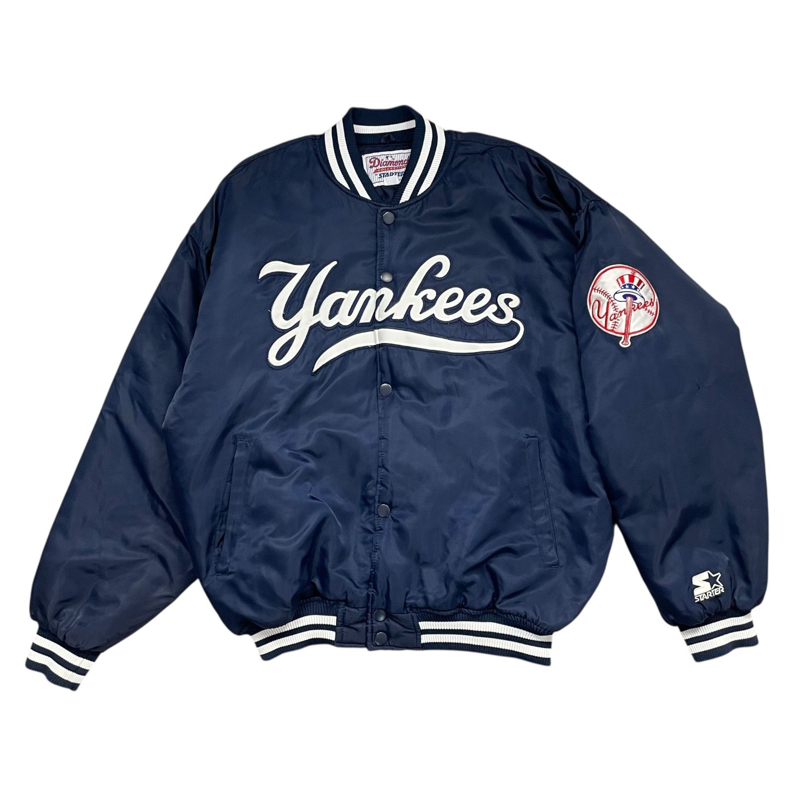 MLB VTG 90s NEW YORK YANKEES STARTER SATIN BOMBER JACKET NAVY Size US XL / EU 56 / 4 - 1 Thumbnail