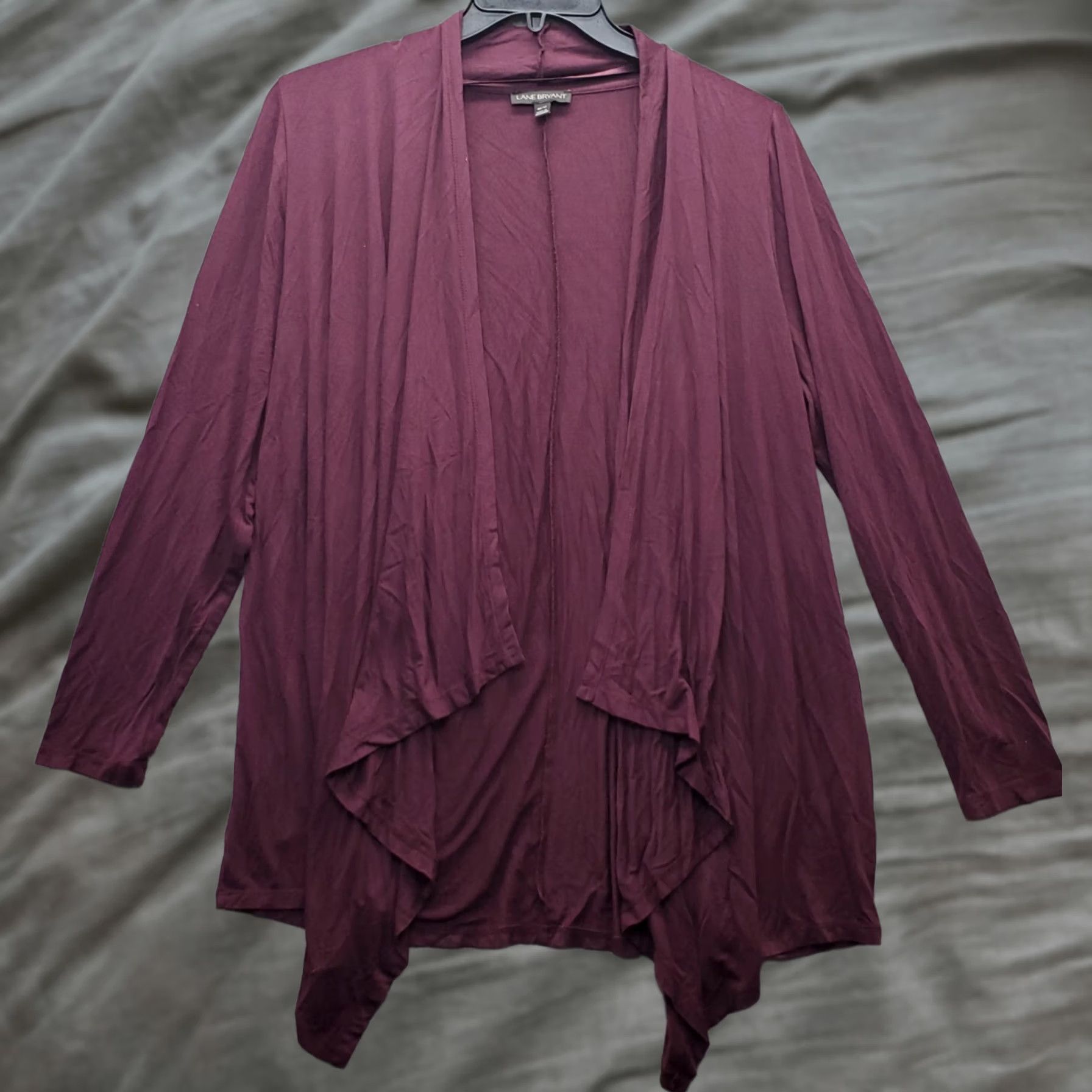 Vintage Lane Bryant Cardigan Womens 10/12 Burgundy Long Sleeve Waterfall Open Front Knit Pullover Size L / US 10 / IT 46 - 1 Thumbnail