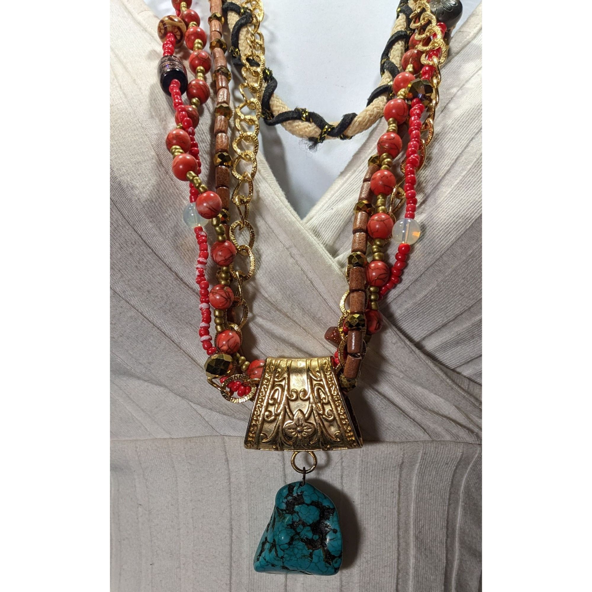 Other Mali Bohemian Layered Glass Stone And Wood Necklace Size ONE SIZE - 5 Thumbnail