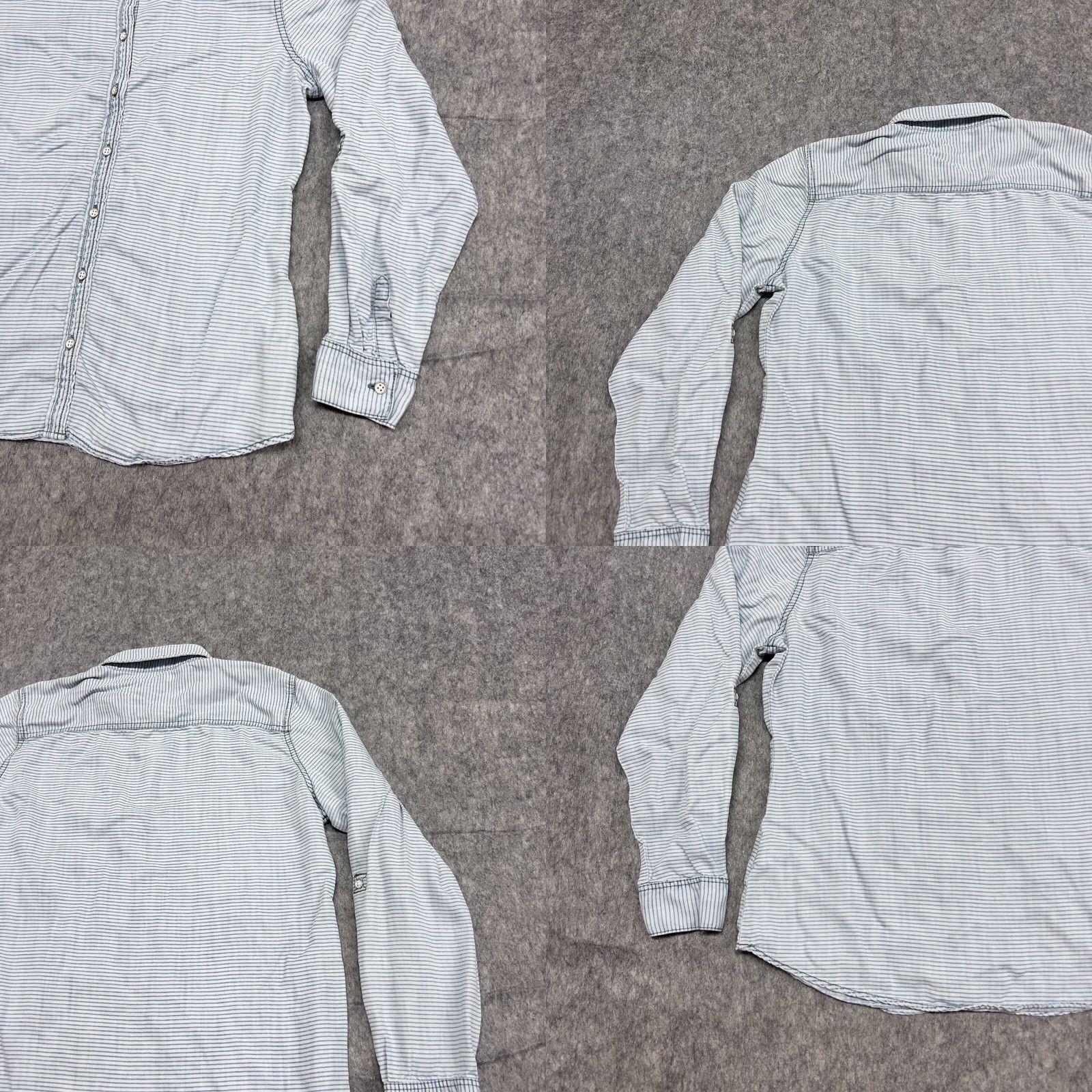 Vintage Foxcroft Shirt Womens 10P Blue Stripe Tencel Lyocell Button Front Top Roll Tab Size L / US 10 / IT 46 - 8 Thumbnail