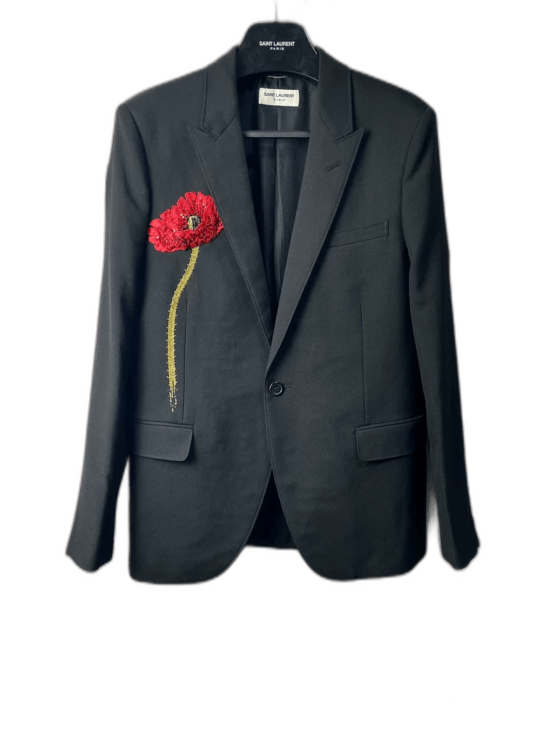 Saint Laurent Paris Saint Laurent Red Poppy Wool Blazer Size US L / EU 52-54 / 3 - 1 Thumbnail
