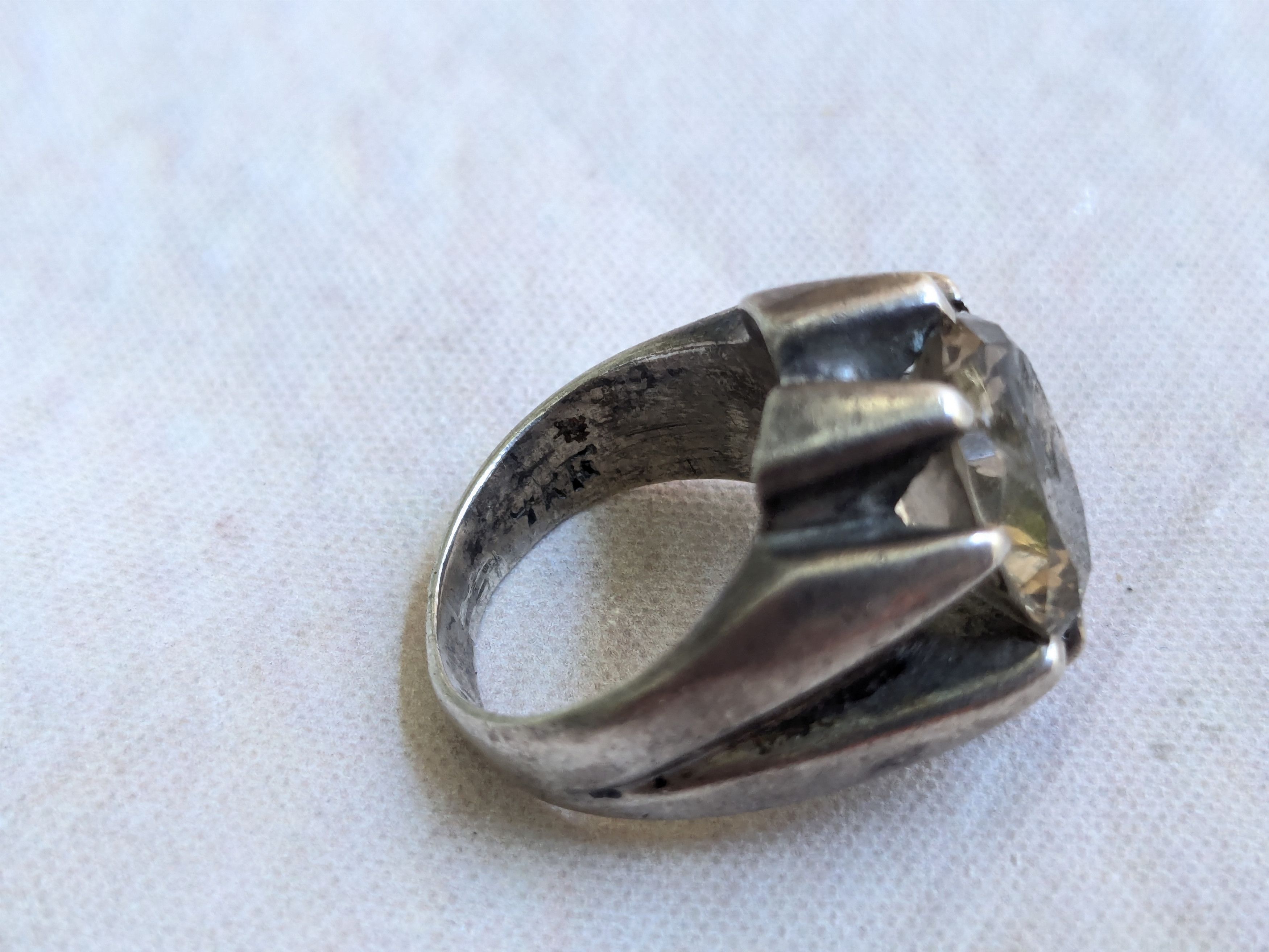 Jewelry Vintage Sterling Silver Ring Quartz Mexico Round Size ONE SIZE - 7 Thumbnail
