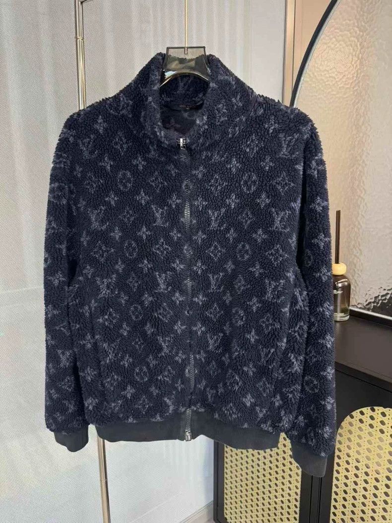 Louis Vuitton Dark blue full-print polar fleece teddy zip j