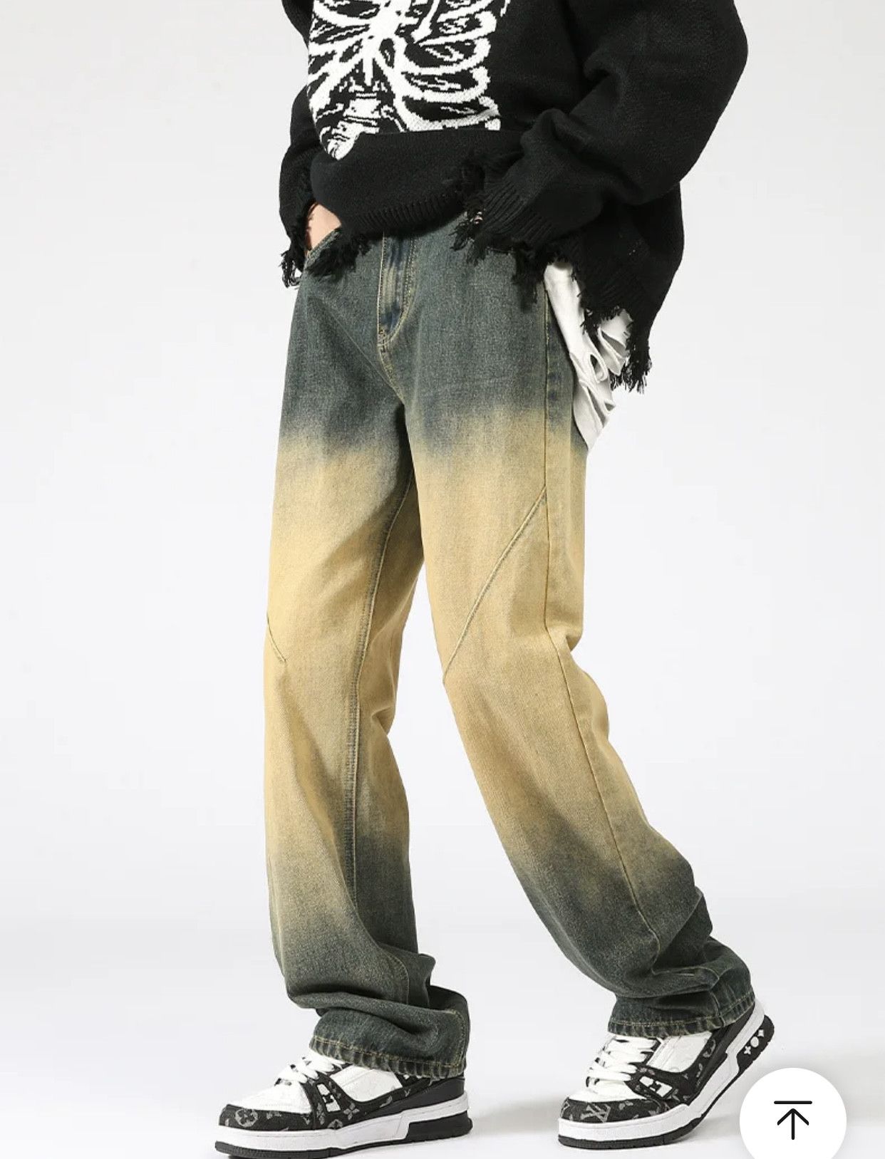 Denime × Japanese Brand Washed Old Jeans Men's Design Loose Tide Straight Pants Size US 31 - 2 Thumbnail