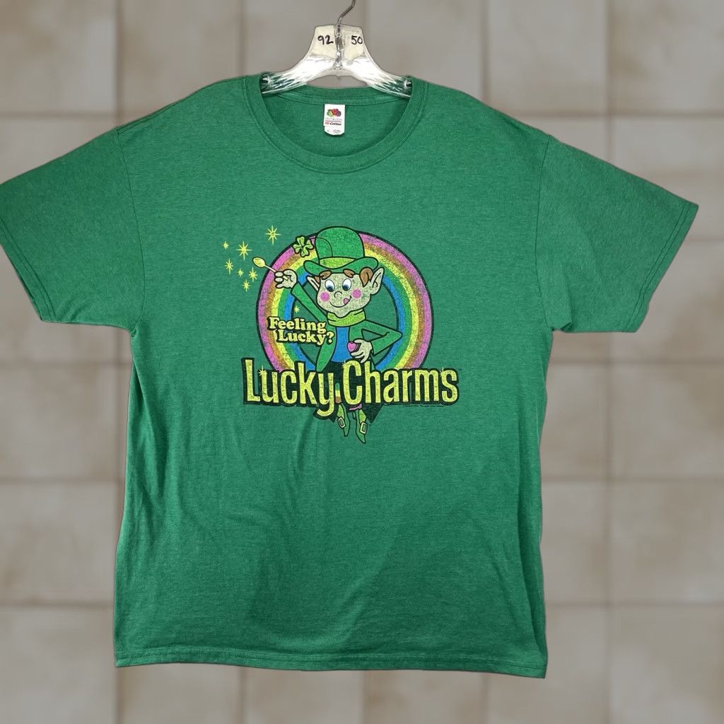 Fruit Of The Loom VINTAGE Fruit of the Loom T-Shirt Retro Lucky Charms Green Crew Neck Short Sleeve Large Mens 2000s 70s 80s Style Graphic Charms Tee Size US L / EU 52-54 / 3 - 1 Thumbnail