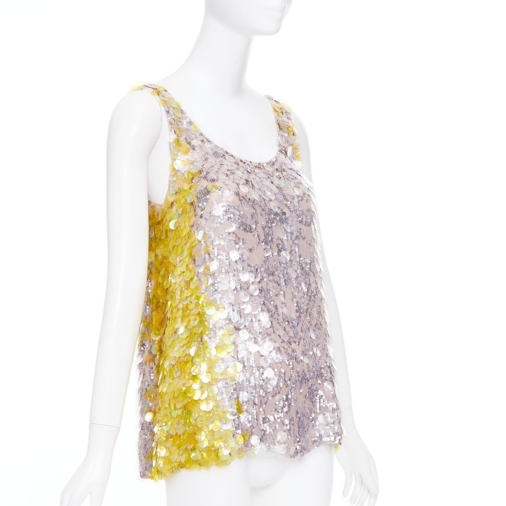 Valentino VALENTINO yellow poudre silver giallo sequined pailettes silk vest IT40 S Size S / US 4 / IT 40 - 1 Thumbnail