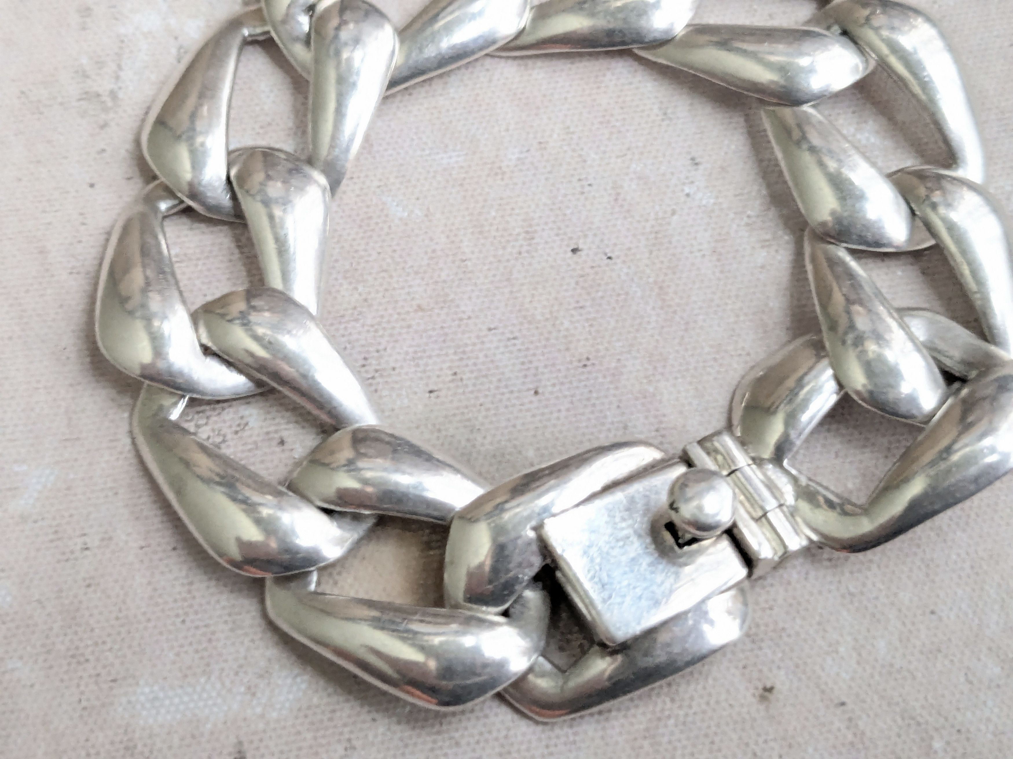 Jewelry Vintage Sterling Silver Bracelet Cuban Curb 7.75 Mexico Size ONE SIZE - 3 Thumbnail