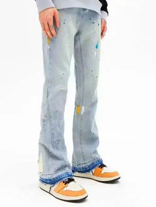 Japanese Brand Y2K Ink Graffiti Baggy Ripped Flare Jean Size US 36 / EU 52 - 2 Thumbnail