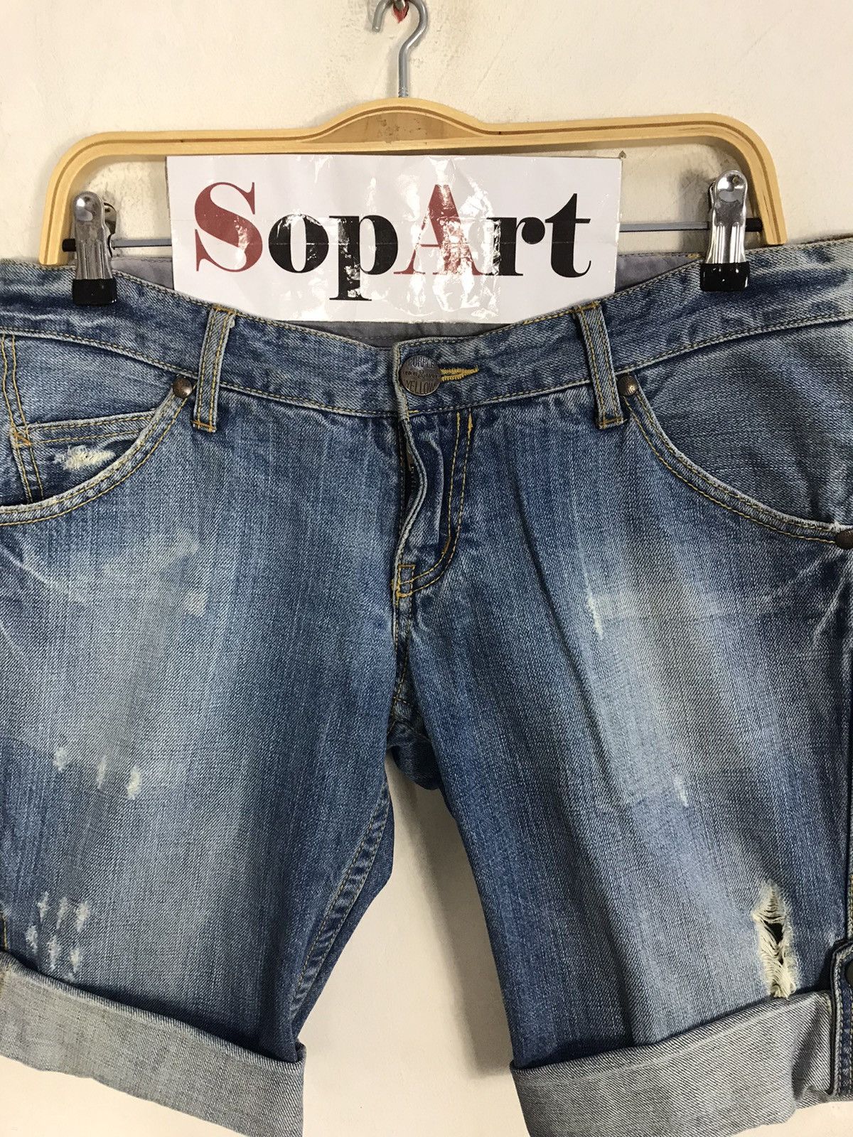 Japanese Brand Vintage Purple & Yellow Distressed Short Pants Zipper Style Size 34" / US 12 / IT 48 - 3 Thumbnail