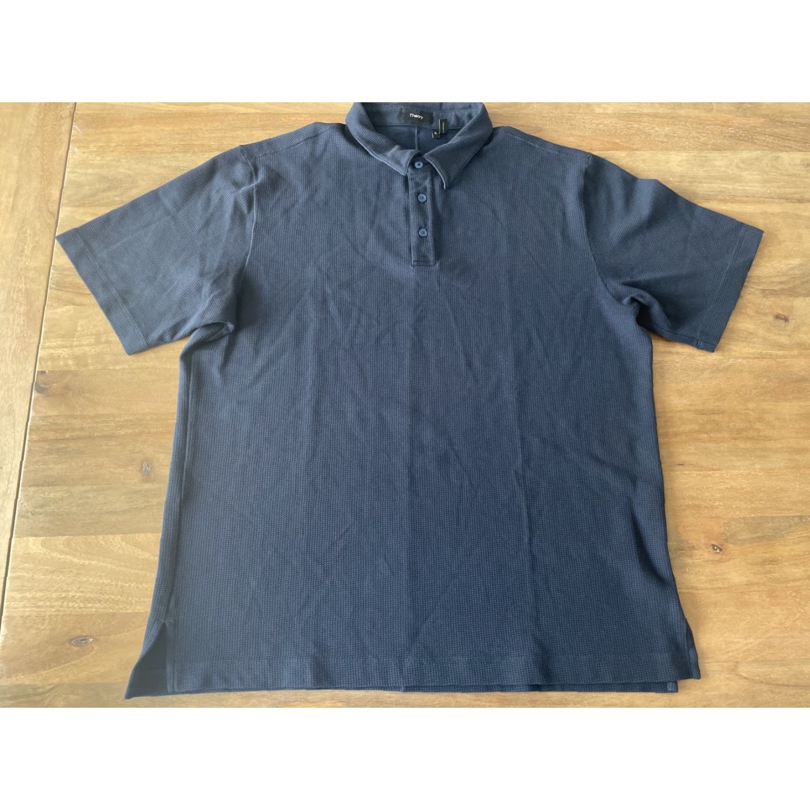 Theory Theory Polo Shirt Men XL Navy Blue Waffle Knit Jacquard Short Sleeve Polo Shirt Mens Dress S/S Polos Size US XL / EU 56 / 4 - 2 Thumbnail