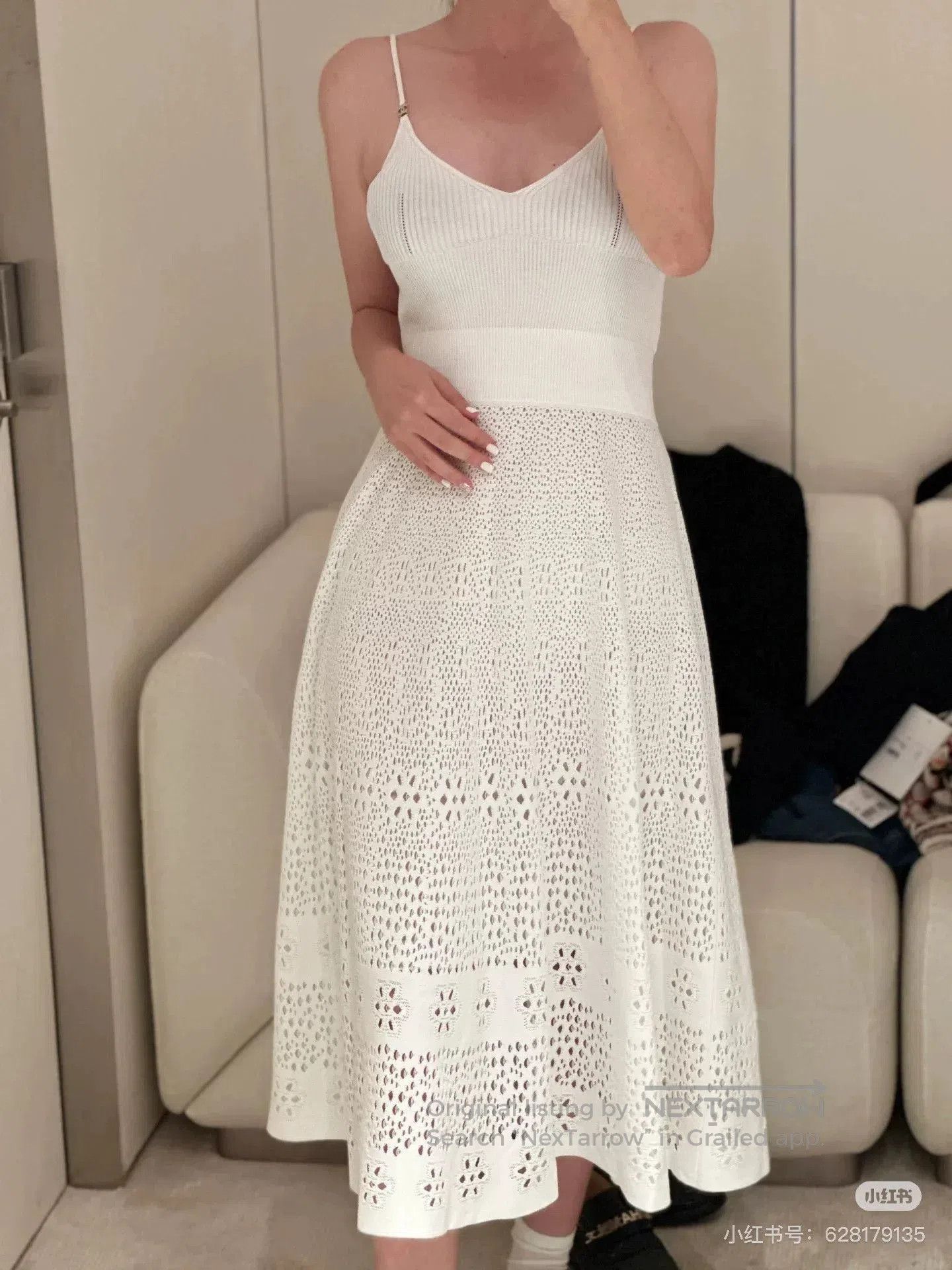 Chanel white lace detail spaghetti strap dress. Size US 36 / EU 52 - 9 Thumbnail