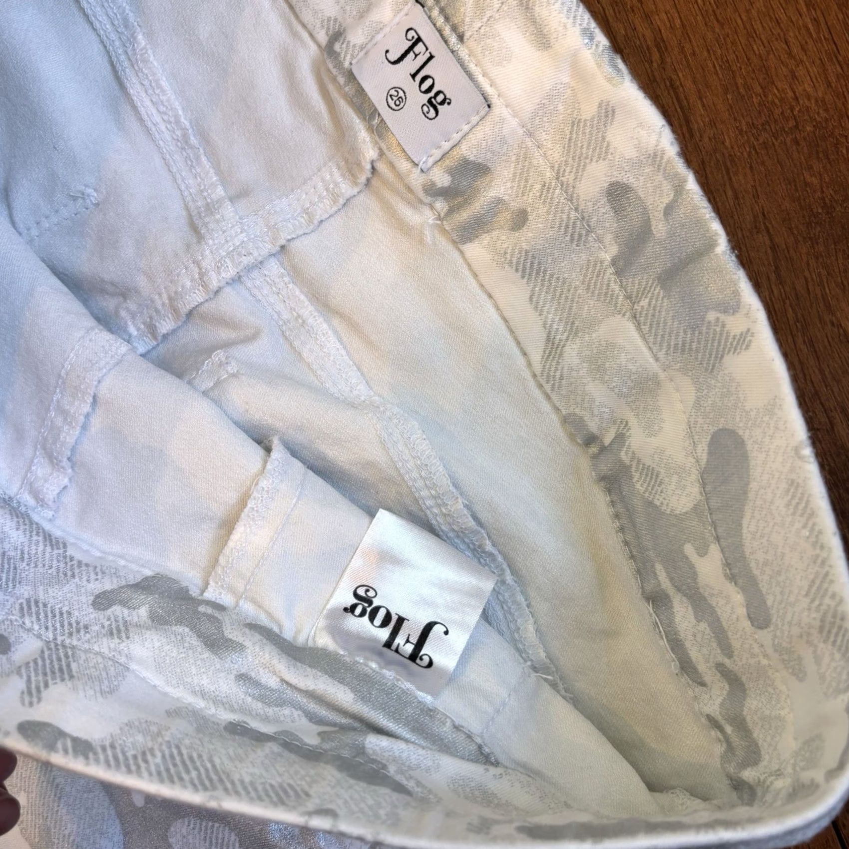 Vintage Bevy Flog Pants Womens Shely White Gray Silver Camo Drawstring Pull-on sz 26 Size 26" / US 2 / IT 38 - 6 Thumbnail