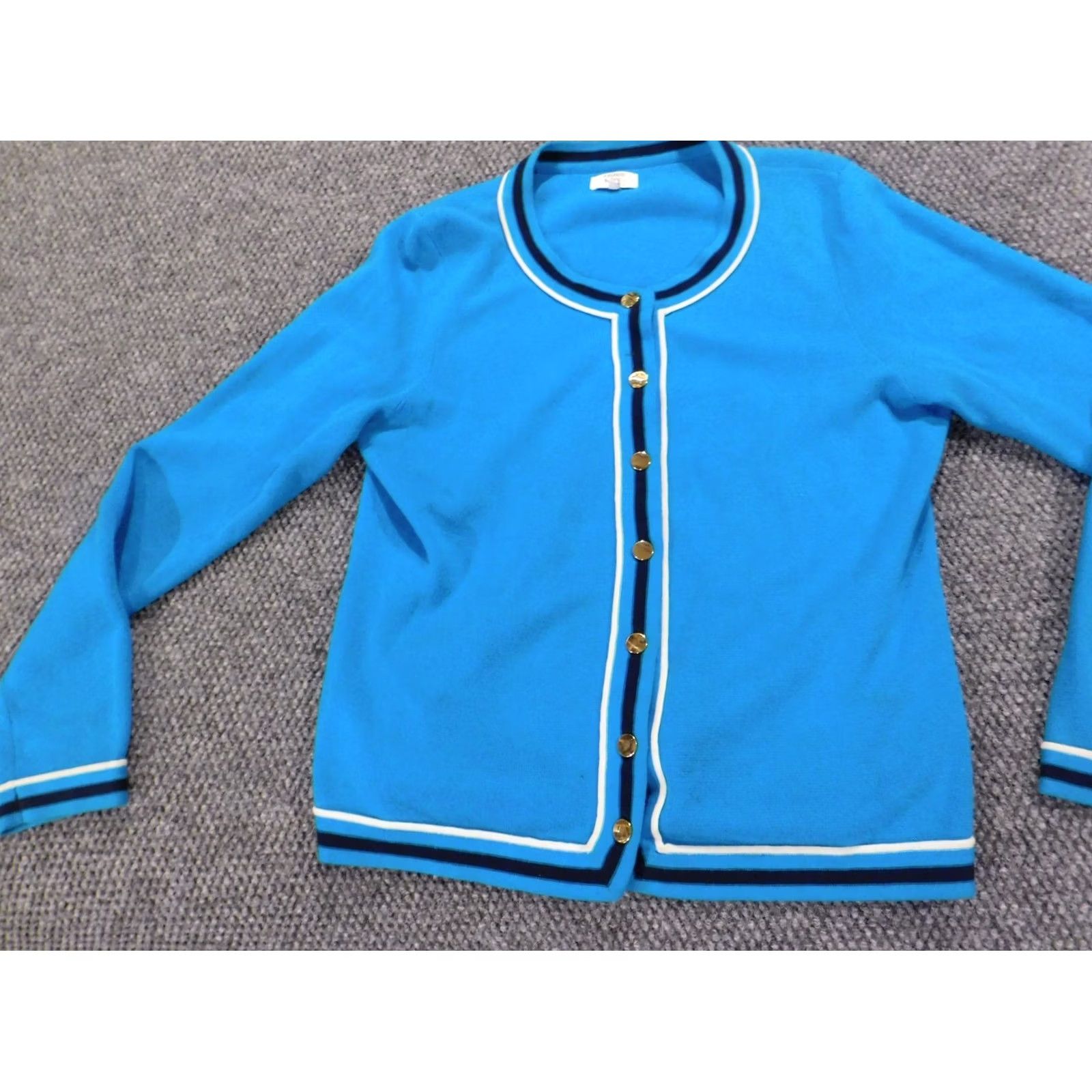 Vintage Crown & Ivy Womens Cardigan Sweater PL Petites Blue Crew Neck Button Stretch Raglan Long Sleeve Knit Cotton Regular Size L / US 10 / IT 46 - 3 Thumbnail