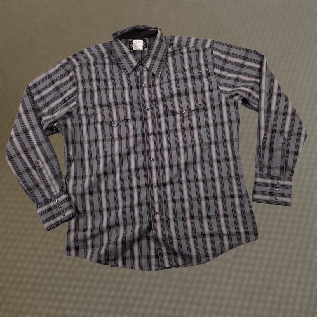 Wrangler Wrangler Shirt Mens Large Gray Black Plaid Western Snap Pearl Pockets Cowboy Size US L / EU 52-54 / 3 - 1 Thumbnail