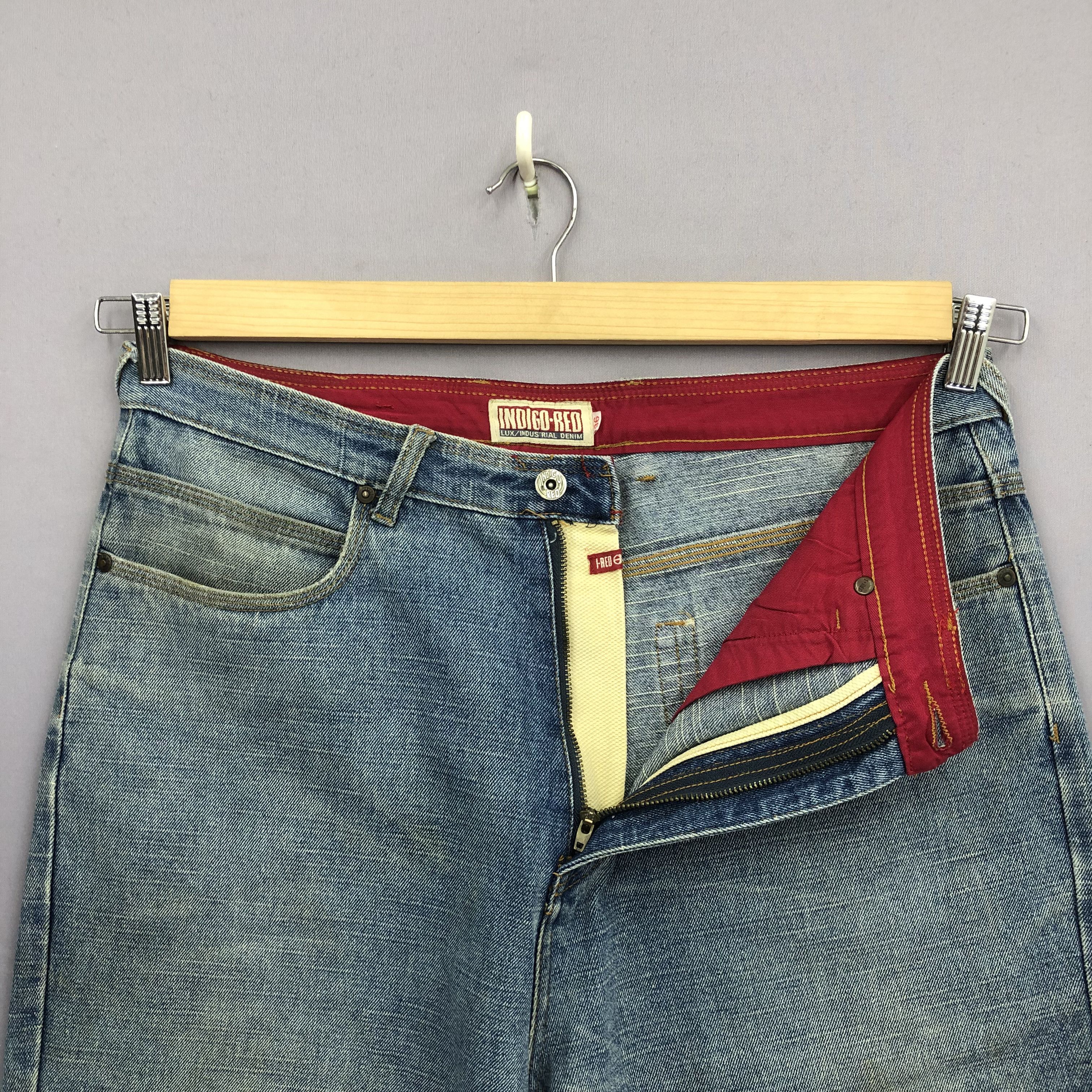 Japanese Brand Crazy Y2K Indigo Red Baggy Jeans Skater JNCO Faded Denim Size US 35 - 6 Thumbnail