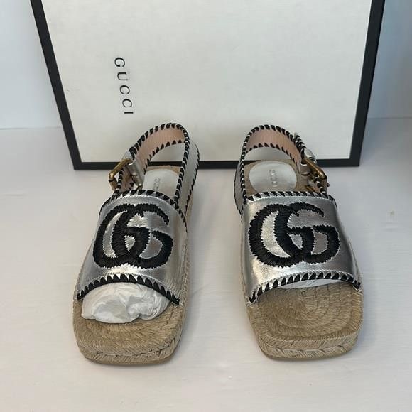 Gucci Authentic - Pilar Embroidered Double G Logo Slingback Espadr Size US 5 / IT 35 - 8 Thumbnail