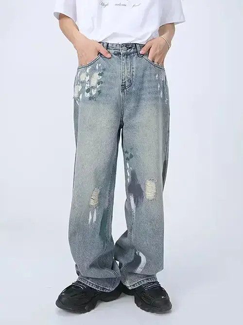 Japanese Brand distressed grunge faded paint baggy jeans Size US 28 / EU 44 - 1 Thumbnail