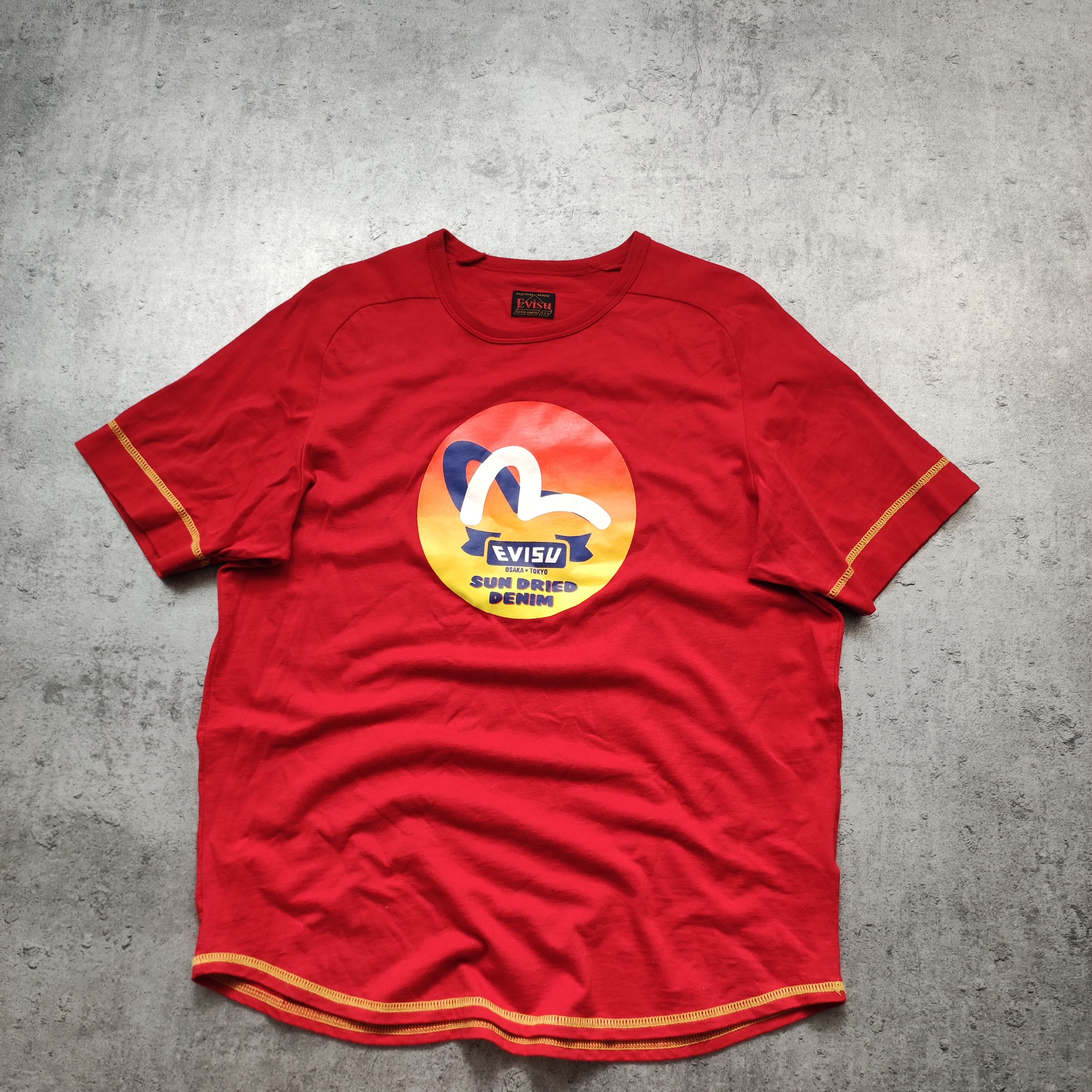 Evisu × Japanese Brand Evisu Japan Big Logo Red Sun Dried Denim Tee Size US L / EU 52-54 / 3 - 2 Thumbnail