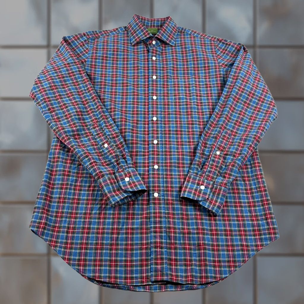 Sid Mashburn Sid Mashburn Shirt Men M Blue Red Plaid Button-Up Long Sleeve Casual Formal Relaxed Fit Mens Size 40R - 1 Thumbnail