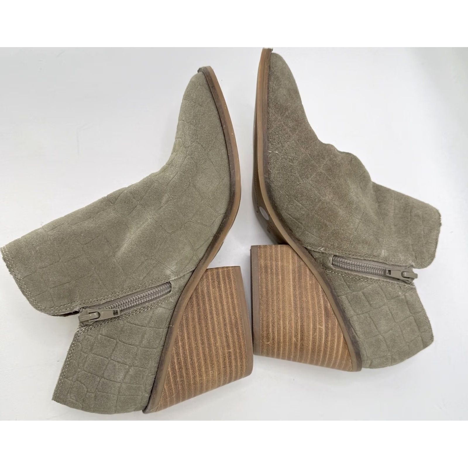 Lucky Brand Lucky Brand Tie Womens Khaki Green Ankle Leather Upper Croc Heeled Booties Saucie Size US 7 / IT 37 - 6 Thumbnail