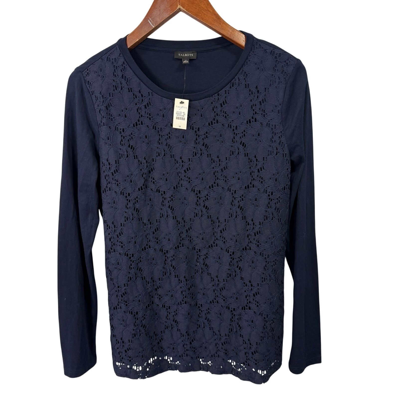 Robert Talbott Talbots Women’s Blouse Tops M Lace Overlay Blue NEW # G658 Size M / US 6-8 / IT 42-44 - 2 Thumbnail