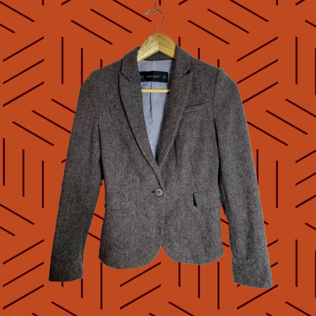 Zara Zara Basic Blazer Women XS Brown Knit Wool Blend Button Solid Casual Spring Fall Winter Sliver? Size XS / US 0-2 / IT 36-38 - 1 Thumbnail